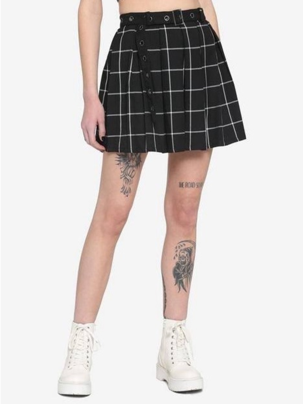 Hot Topic Black and White Plaid Schoolgirl Pleated Skater Skirt L
